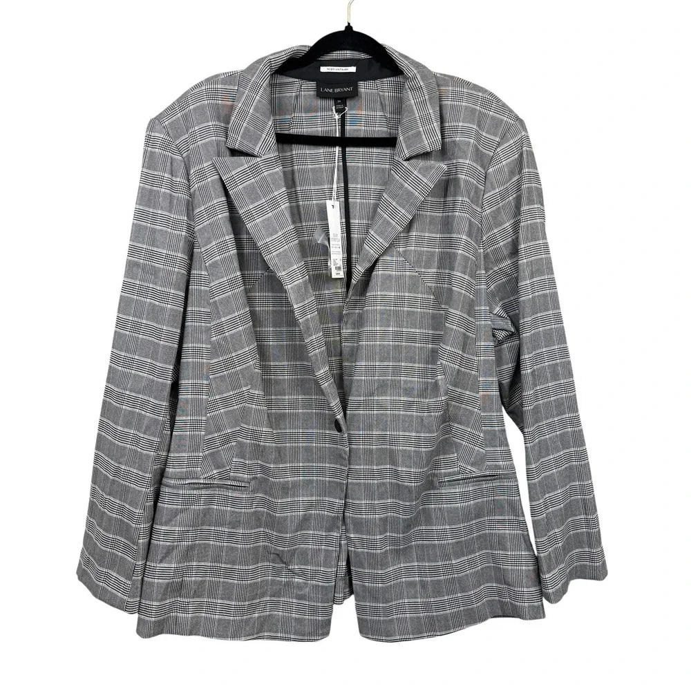 Lane Bryant The Bryant Blazer Gray Plaid One Button Stretch Plus Size 24 NWT